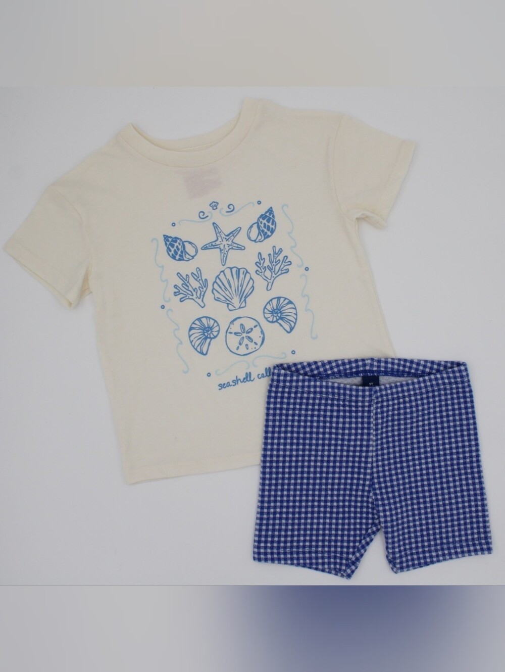 Cat & Jack Old Navy Girls 5T Seashell Tee Blue Shorts 2pc
